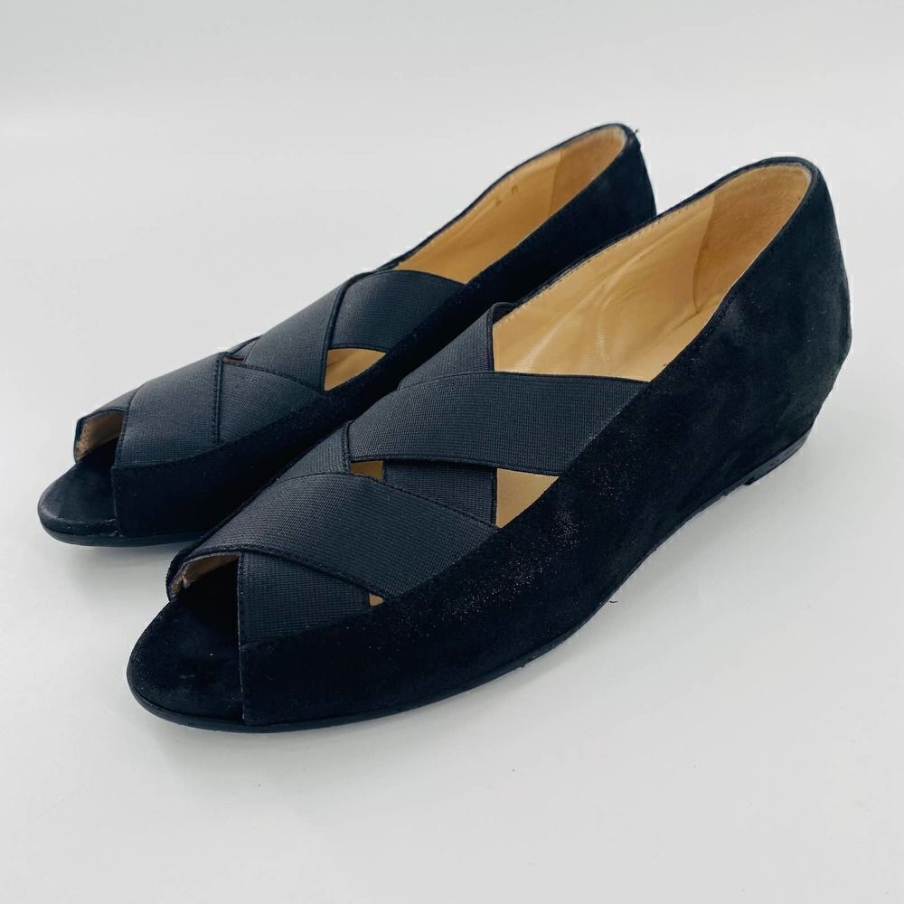 Amalfi by Rangoni  Italian Loafers Suede Low Wedge Black Size 6